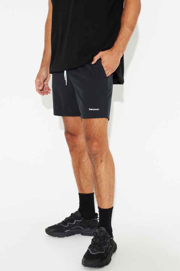 Sampson Embroidery Drawstring Short Cotton Black