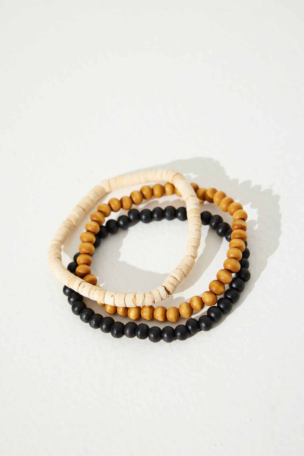 NTH Wooden Beaded Bracelet Set Natural
