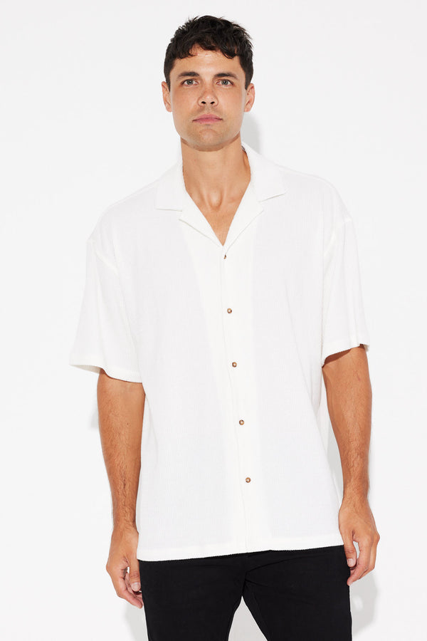 Cord Knit Short Sleeve Shirt White