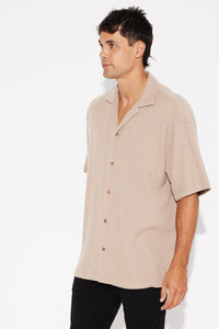 Cord Knit Short Sleeve Shirt Light Brown