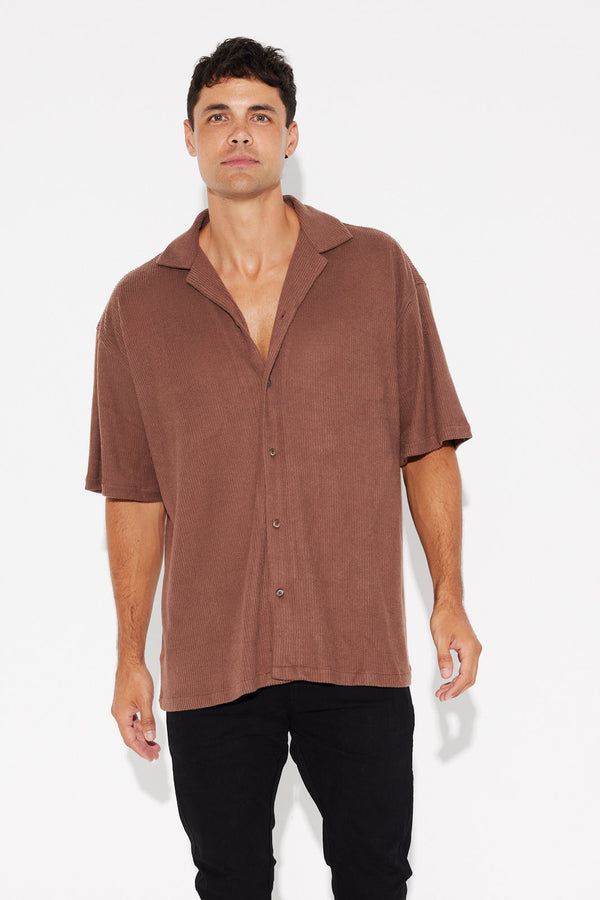 Cord Knit Short Sleeve Shirt Choc