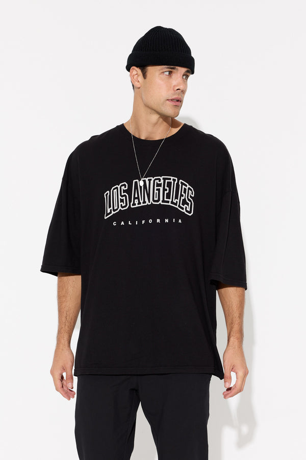 Crew Neck Tourist Tee Cotton Black Los Angeles