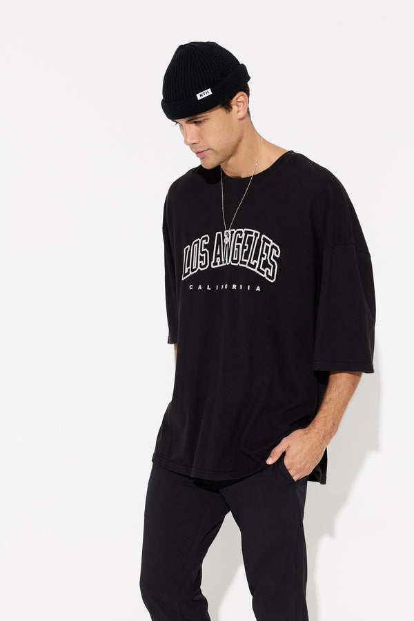 Crew Neck Tourist Tee Cotton Black Los Angeles