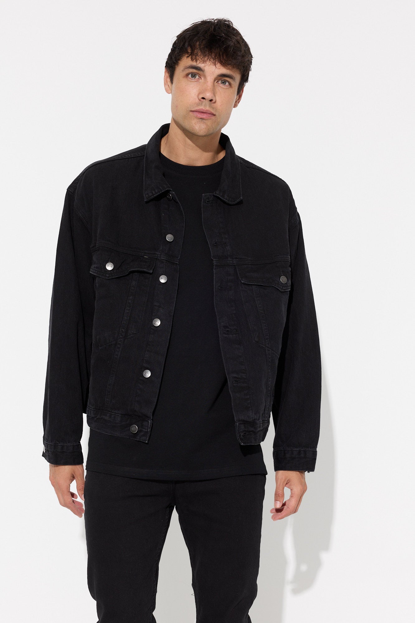 Trendsi Distressed Drop Shoulder Denim Jacket Black / XL
