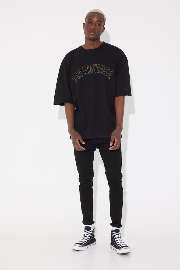 Crew Neck Tourist Tee Cotton Black San Fran