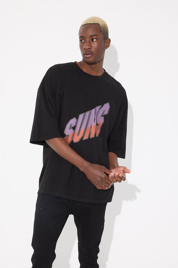 Crew Neck Tourist Tee Cotton Black Suns