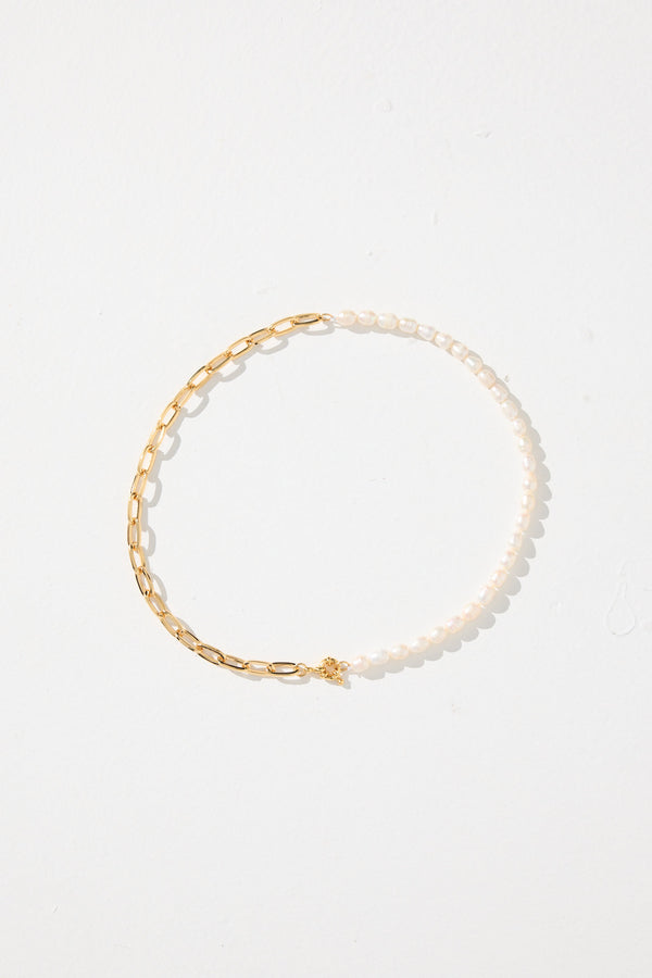 Roxy Split Pearl Chain Necklace Gold